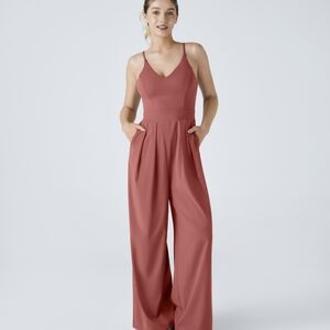 HALARA Pink Jumpsuit with Spaghetti Straps and Wide-Leg Design